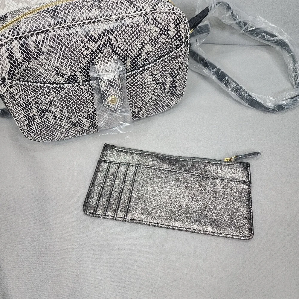 GILI Camera Bag Grey Snake Embossed Leather Crossbody Womens Small